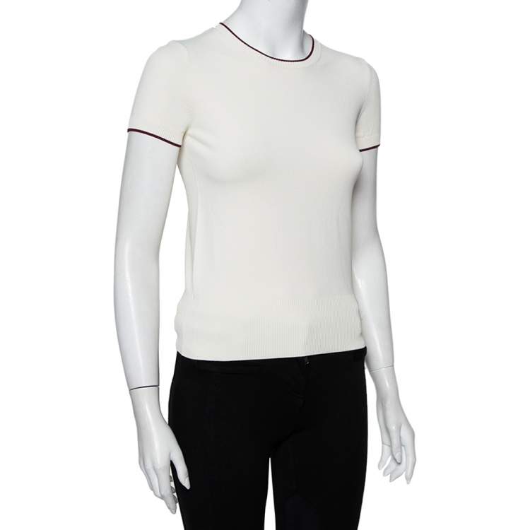 Pre Owned Valentino Off White Knit Contrast Trim Detail Sweater S
