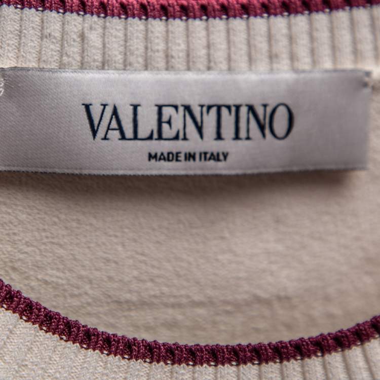 Pre Owned Valentino Off White Knit Contrast Trim Detail Sweater S