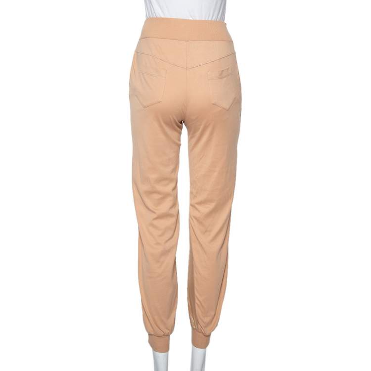 Pre Owned Valentino Beige Satin & Knit Paneled Waist Tie Detail Joggers S