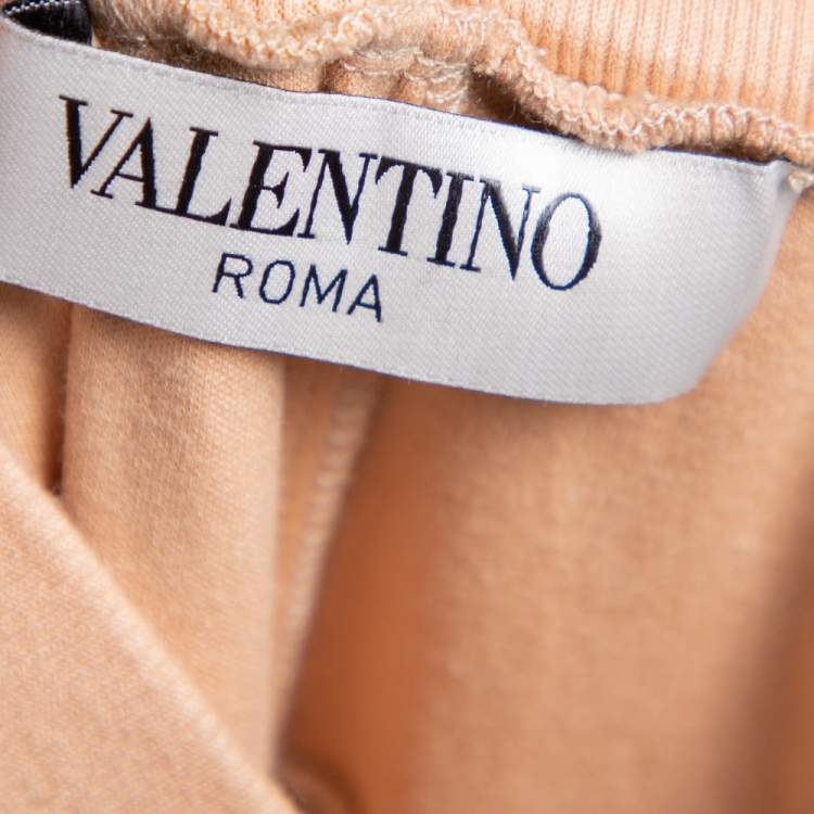 Pre Owned Valentino Beige Satin & Knit Paneled Waist Tie Detail Joggers S