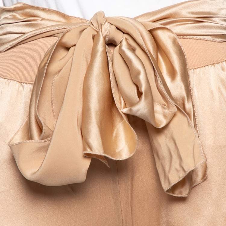 Pre Owned Valentino Beige Satin & Knit Paneled Waist Tie Detail Joggers S