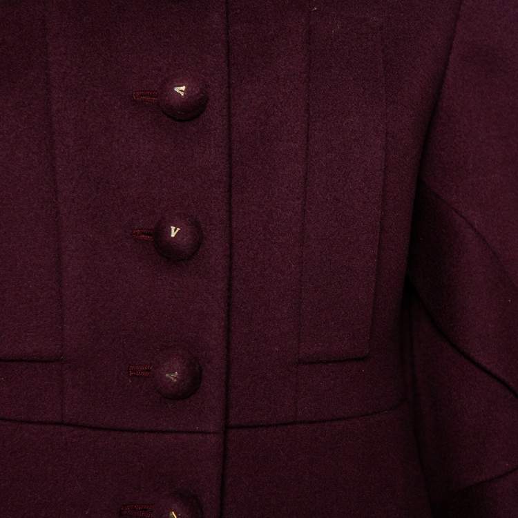Pre Owned Valentino Hiver 2008 Burgundy Wool Ruffle Sleeve Button Front Coat M