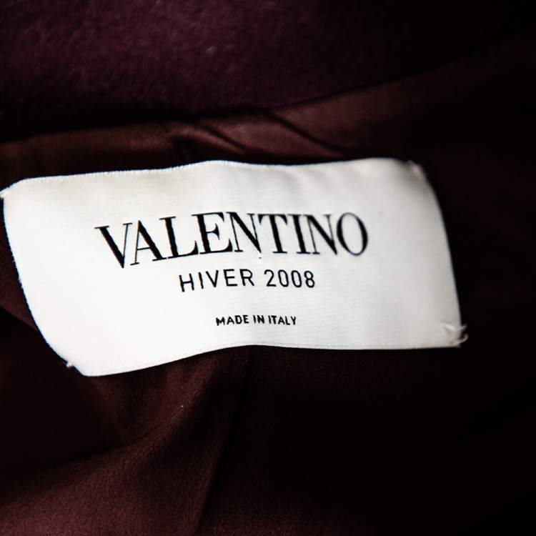 Pre Owned Valentino Hiver 2008 Burgundy Wool Ruffle Sleeve Button Front Coat M