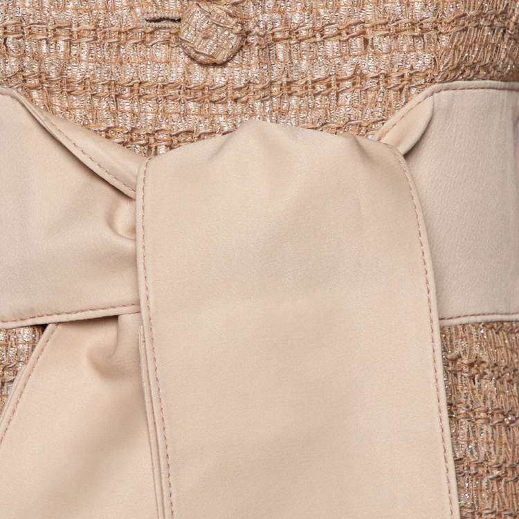 Pre Owned Valentino Cream Lurex Tweed Mid Length Coat S