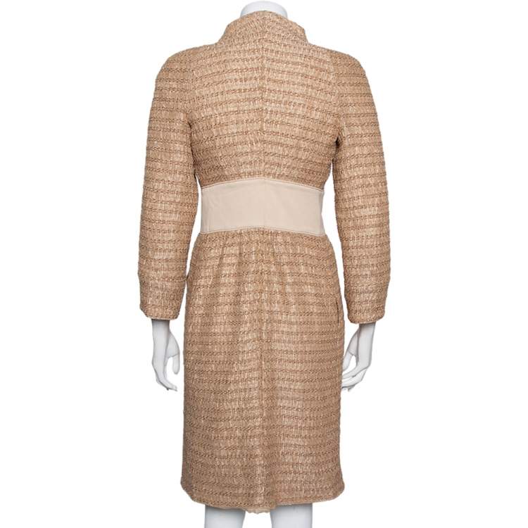 Pre Owned Valentino Cream Lurex Tweed Mid Length Coat S