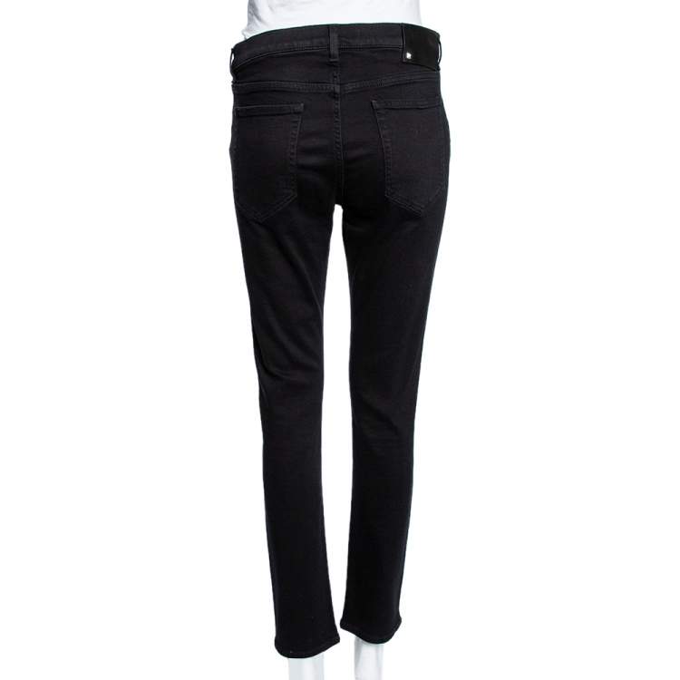 Pre Owned Valentino Black Denim Embellished love Detail Slim Fit Jeans L