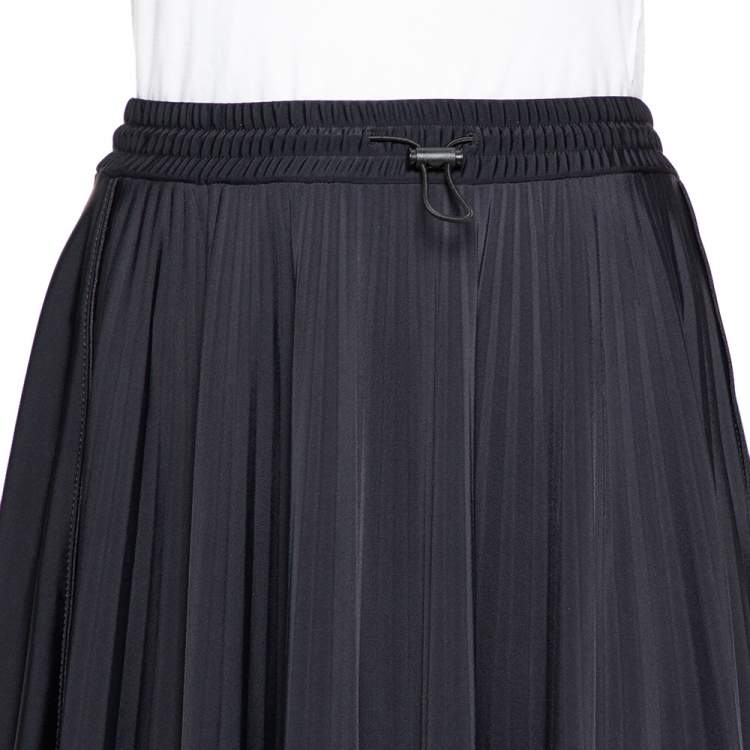 Pre Owned Valentino Black Logo Printed Knit Pleated Midi Skirt M