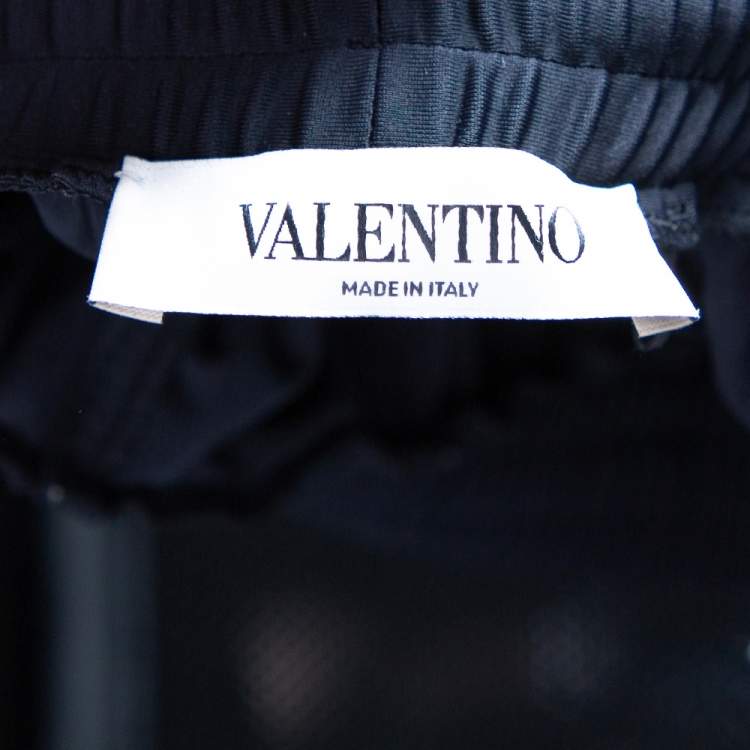 Pre Owned Valentino Black Logo Printed Knit Pleated Midi Skirt M