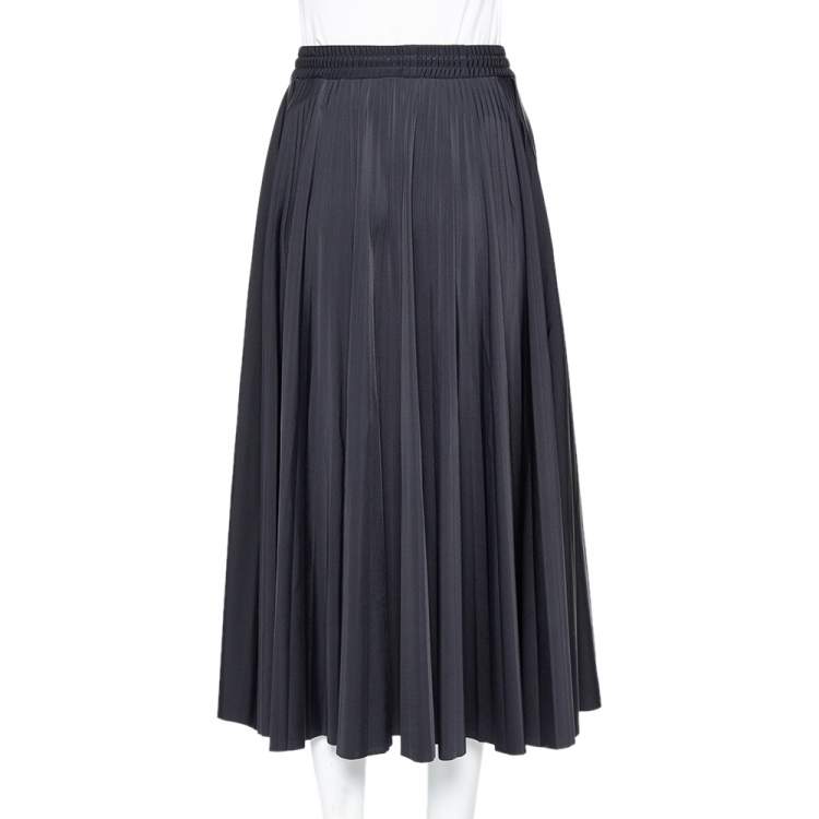 Pre Owned Valentino Black Logo Printed Knit Pleated Midi Skirt M