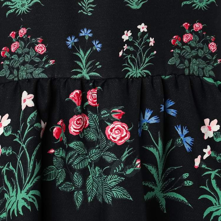 Pre Owned Valentino Black Floral Print Wool & Silk Mini Dress M