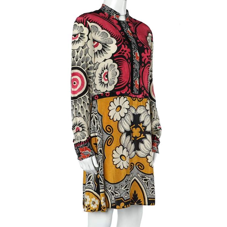 Pre Owned Valentino Multicolor Floral Print Silk Button Up Dress M