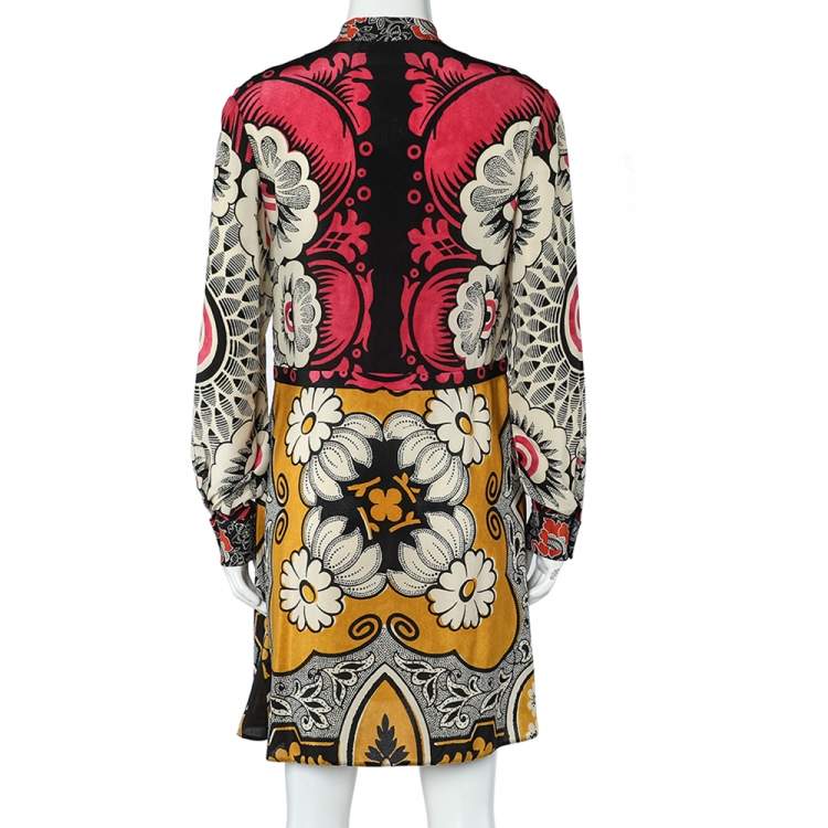 Pre Owned Valentino Multicolor Floral Print Silk Button Up Dress M