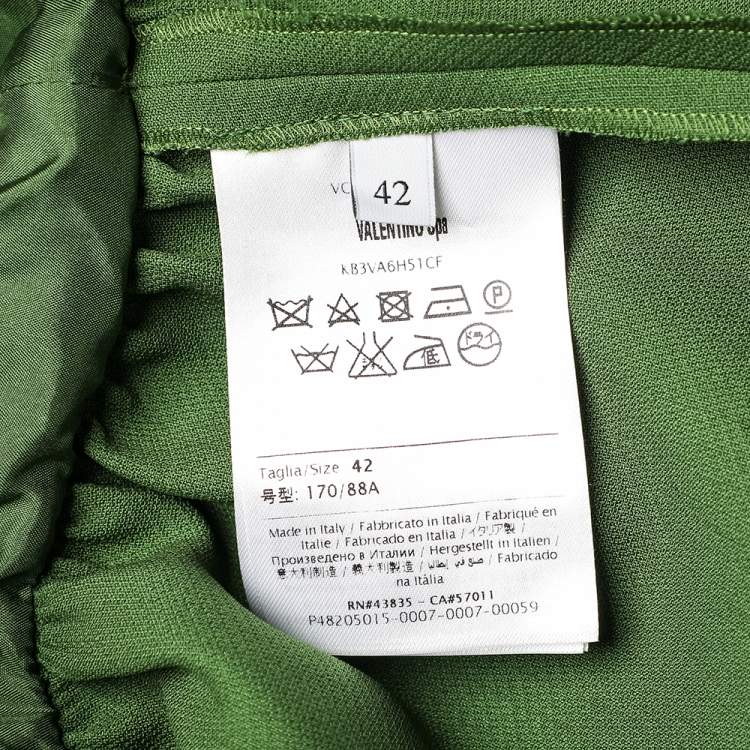 Pre Owned Valentino Green Wool & Silk Pleated Detail Oversized Mini Dress M