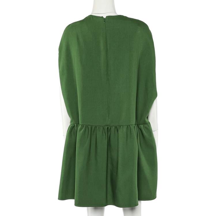 Pre Owned Valentino Green Wool & Silk Pleated Detail Oversized Mini Dress M