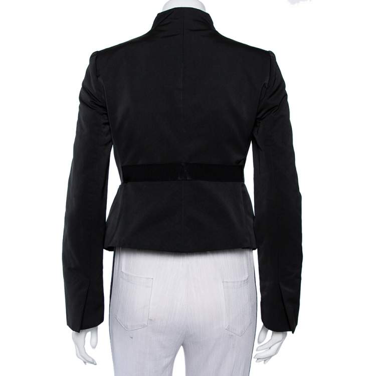 Pre Owned Valentino Black Synthetic Bow Detail Button Front Jacket S