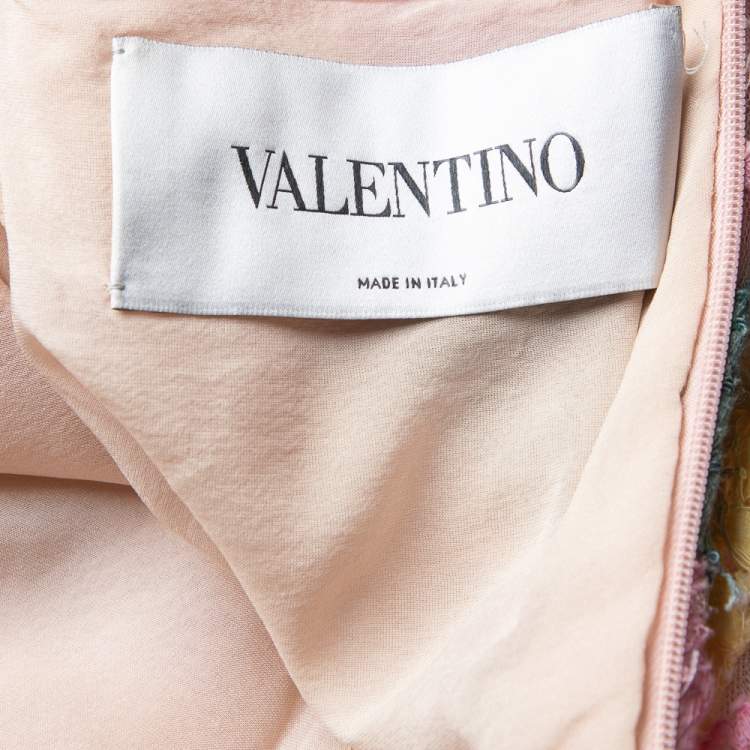 Pre Owned Valentino Multicolor Floral Lace & Tulle Long Sleeve Gown S