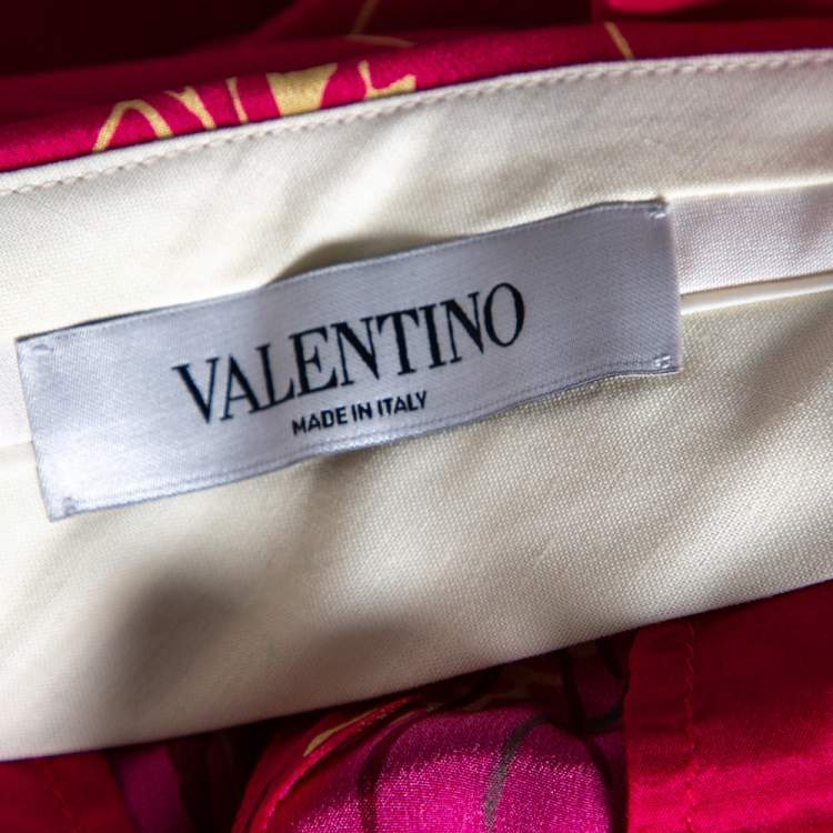 Pre Owned Valentino Pink Floral Print Silk Palazzo Pants L