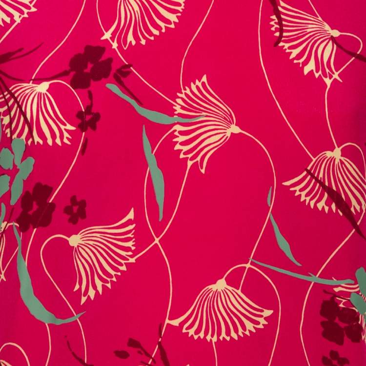 Pre Owned Valentino Pink Floral Print Silk Blouse L