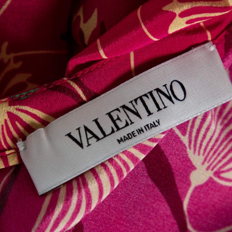 Pre Owned Valentino Pink Floral Print Silk Blouse L