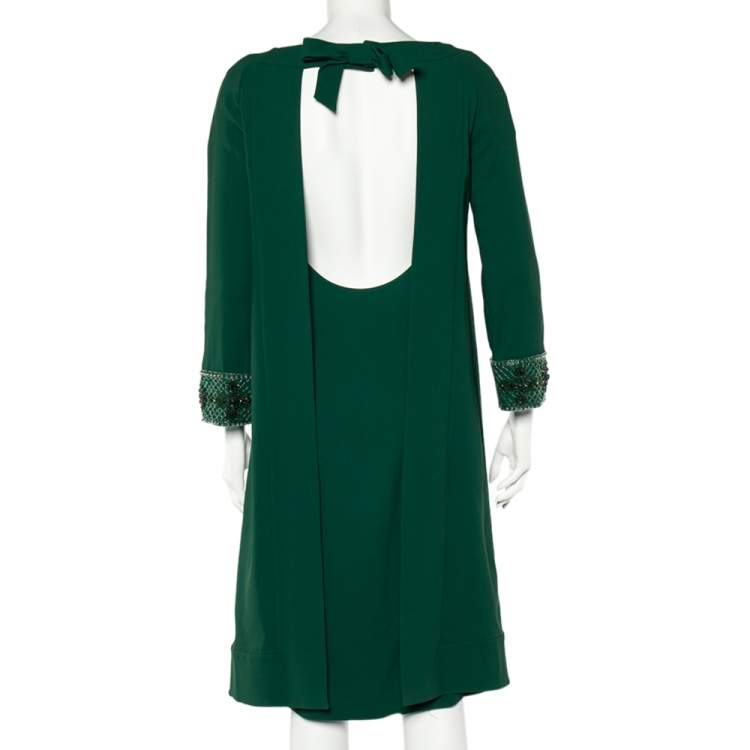مملوكة مسبقًا Valentino Green Crepe Embellished Sleeve Cape Detail Shift Dress M