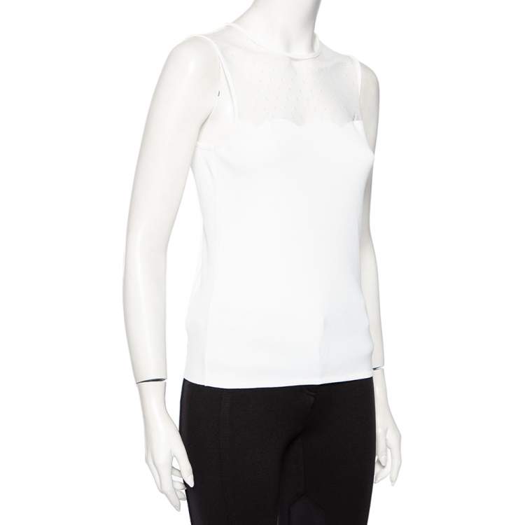 Pre Owned Valentino White Knit Mesh Inset Sleeveless Top L 