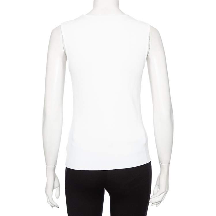 Pre Owned Valentino White Knit Mesh Inset Sleeveless Top L 