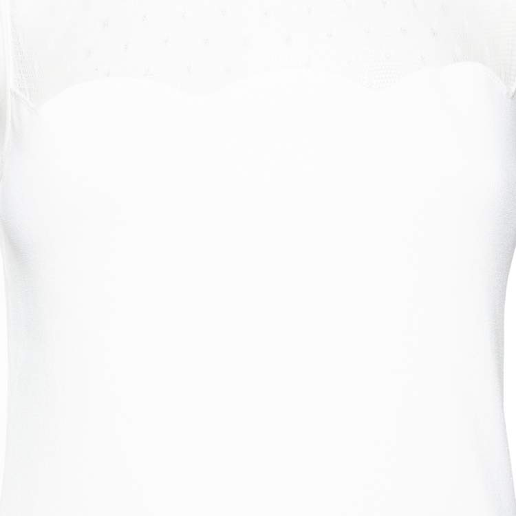 Pre Owned Valentino White Knit Mesh Inset Sleeveless Top L 