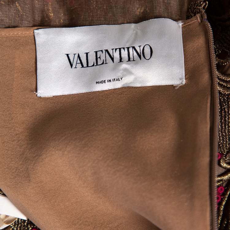 Pre Owned Valentino Bronze Lace Overlay Sheath Dress L 