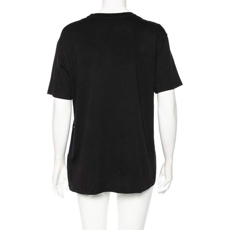 Pre Owned Valentino Black Cotton VLogo Sequence Embellished T-Shirt M 