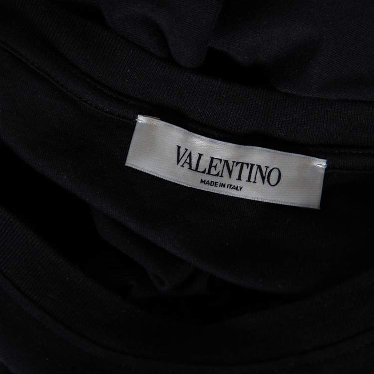 Pre Owned Valentino Black Cotton VLogo Sequence Embellished T-Shirt M 