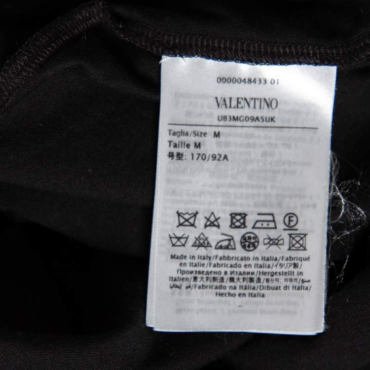 Pre Owned Valentino Black Cotton VLogo Sequence Embellished T-Shirt M 