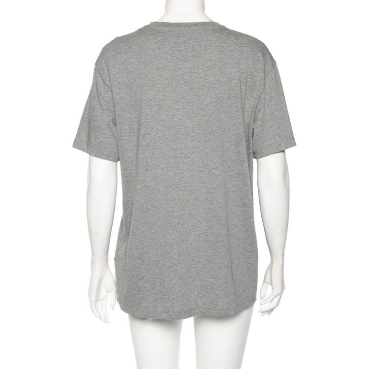 Pre Owned Valentino Grey Cotton VLogo Sequins Embellished T-Shirt M 