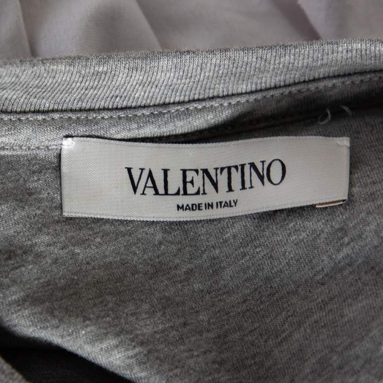 Pre Owned Valentino Grey Cotton VLogo Sequins Embellished T-Shirt M 