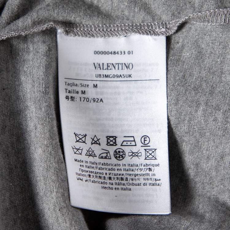 Pre Owned Valentino Grey Cotton VLogo Sequins Embellished T-Shirt M 