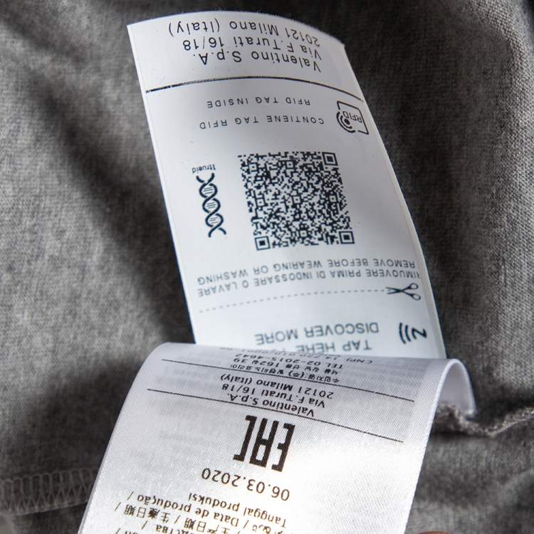 Pre Owned Valentino Grey Cotton VLogo Sequins Embellished T-Shirt M 