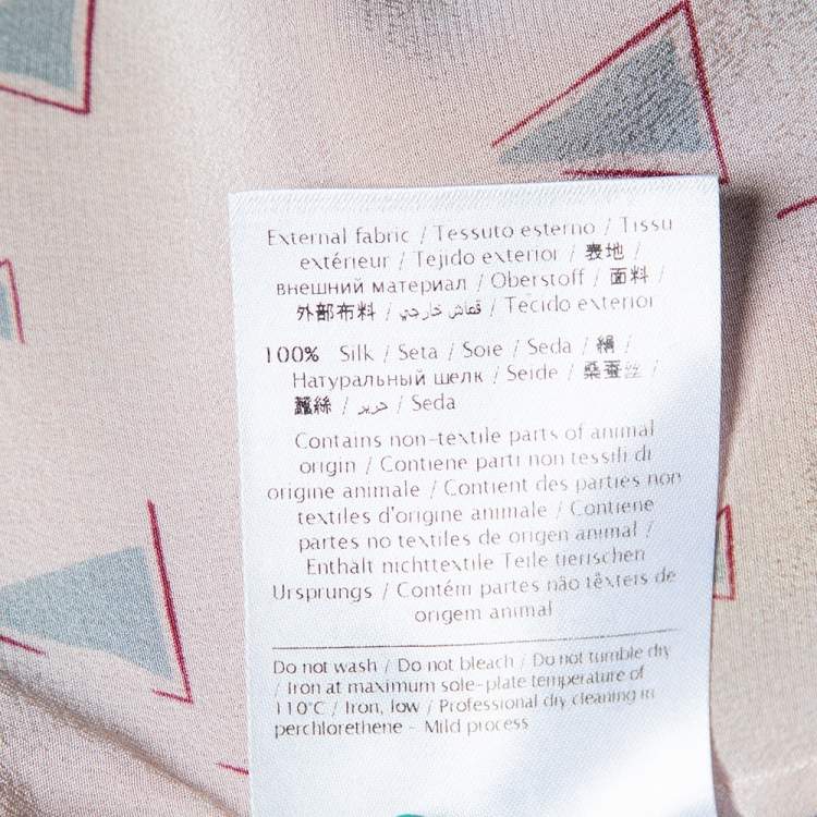 Pre Owned Valentino Light Pink Triangle Printed Silk Neck Tie Detail Top M