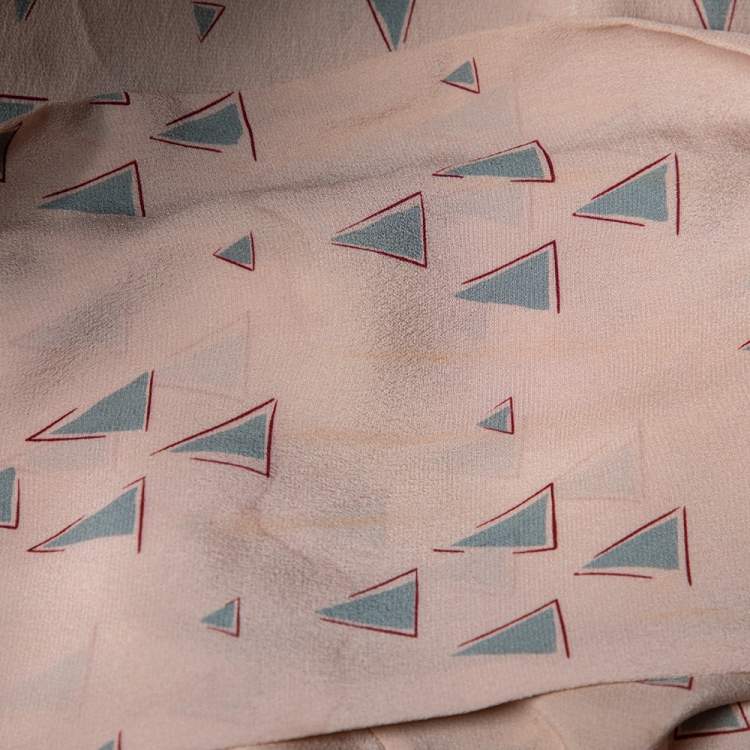 Pre Owned Valentino Light Pink Triangle Printed Silk Neck Tie Detail Top M