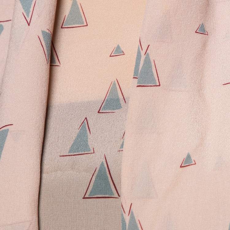 Pre Owned Valentino Light Pink Triangle Printed Silk Neck Tie Detail Top M
