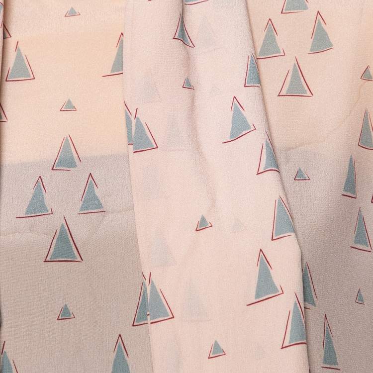 Pre Owned Valentino Light Pink Triangle Printed Silk Neck Tie Detail Top M