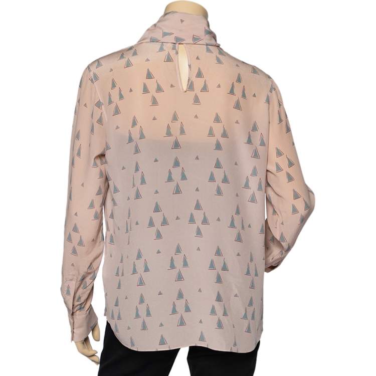 Pre Owned Valentino Light Pink Triangle Printed Silk Neck Tie Detail Top M