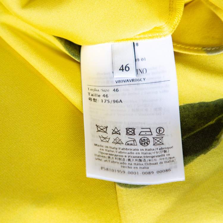 Pre Owned Valentino Yellow Silk Peony Print Asymmetrical Ruffled Gown L