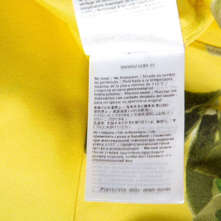 Pre Owned Valentino Yellow Silk Peony Print Asymmetrical Ruffled Gown L