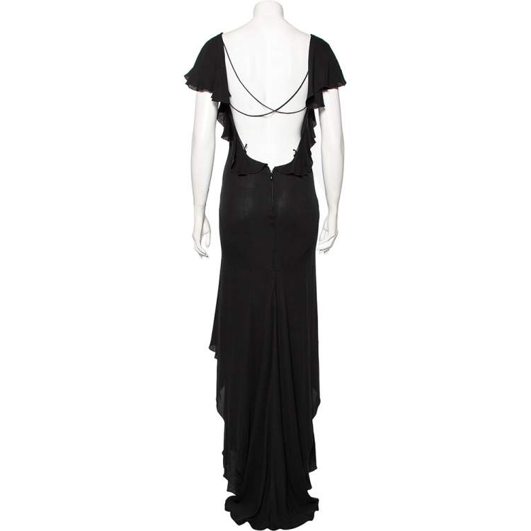 Pre Owned Valentino Black Ruffled Silk Backless Maxi Dress M