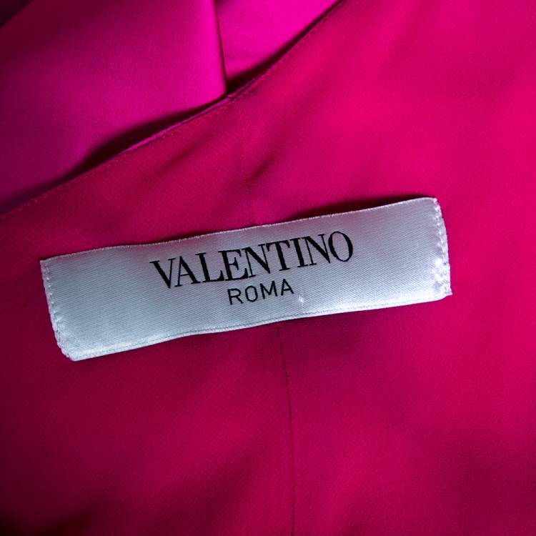 Pre Owned Valentino Fuchsia Satin One Shoulder Maxi Dress M