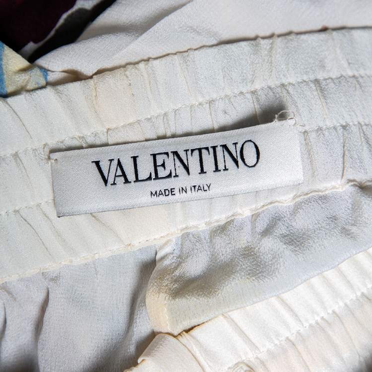 Pre Owned Valentino Cream Floral Printed Silk Palazzo Pants S