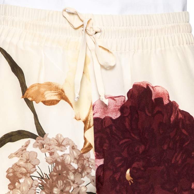 Pre Owned Valentino Cream Floral Printed Silk Palazzo Pants S