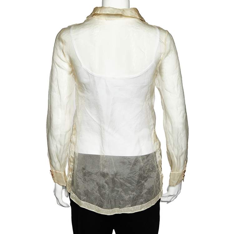 Pre Owned Valentino Cream Embroidered Silk Sheer Shirt M