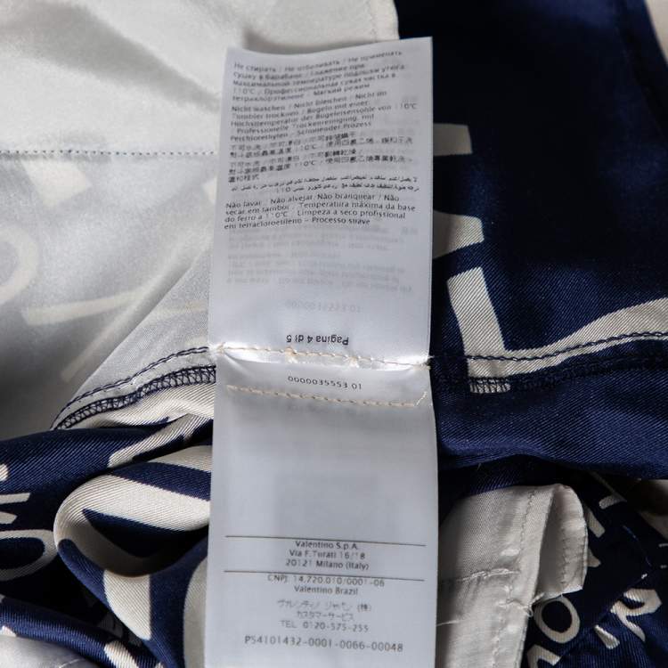 Pre Owned Valentino Blue Logo Print Silk Rope Belted High Waist Shorts M