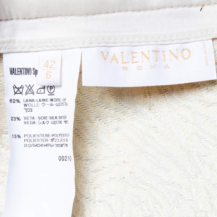 Pre Owned Valentino Gold Embossed Wool & Silk Oversized Collar Blazer & Pleated Mini Skirt M