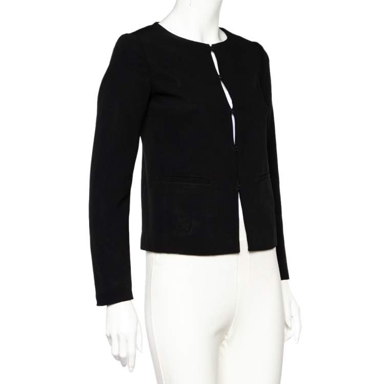 Pre Owned Valentino Black Crepe Hook Front Collarless Jacket S
